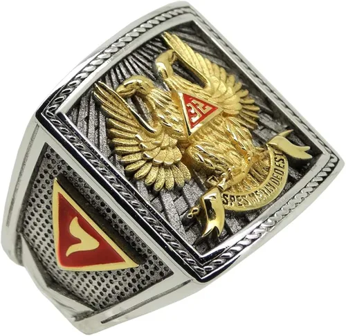 Miniatura 4 de UNIQABLE KTR023 - Anillo de plata de ley con alas de 32 grados para caballeros masónicos, chapado en oro de 18 quilates