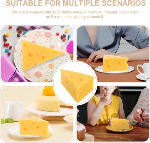 Miniatura 4 de SOLUSTRE Modelo de queso falso, pastel de queso triangular, 2.55 pulgadas, decoración de queso de simulación duradera para panadería, cocina