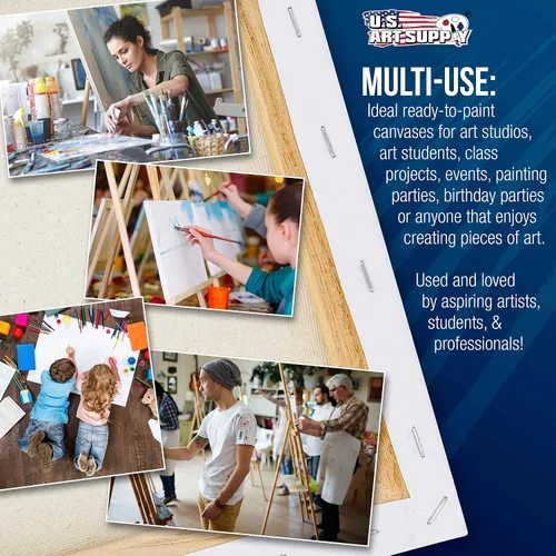 Miniatura 5 de U.S. Art Supply Lienzos estirados de 10 x 20 pulgadas para pintar, imprimado triple de 12 onzas, paquete de 6 unidades, perfil blanco en blanco