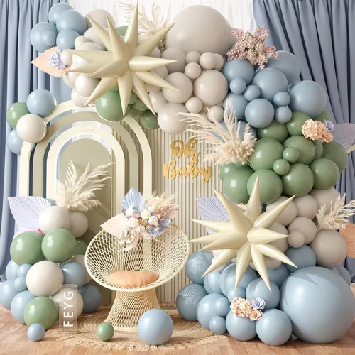 Miniatura 8 de Kit de Arco de Guirnalda de Globos de Género, Globos Rosa Polvoriento y Azul Arena Blanca, Globo Bohemio Rosa Nude para Tema Neutro Baby Shower