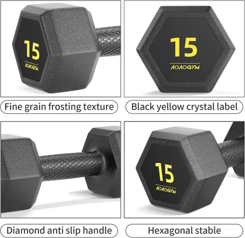 Miniatura 2 de Juego de mancuernas hexagonales de PVC, revestimiento de PVC, juego de mancuernas para entrenamiento de fuerza, gimnasio en casa y entrenamiento