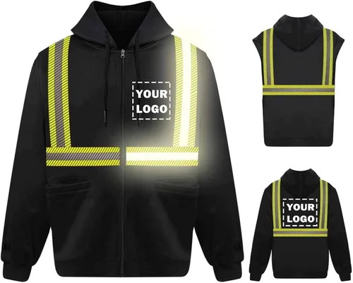 Miniatura 13 de Chaqueta con capucha de seguridad reflectante de alta visibilidad con mangas extraíbles Hi Vis Ropa de trabajo de protección al aire libre unisex