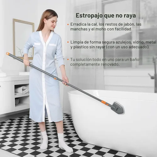 Miniatura 8 de CLEANHOME Cepillo Limpiador de Azulejos para Bañera con 3 Cabezales de Limpieza de Diferentes Funciones y Mango Largo Extensible de 56" - Limpiador