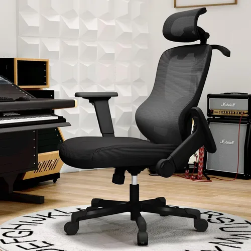 Miniatura 8 de Silla ergonómica de oficina reclinable para juegos, soporte lumbar ajustable, reposabrazos 6D, reposacabezas de malla transpirable, giratorias, Negro