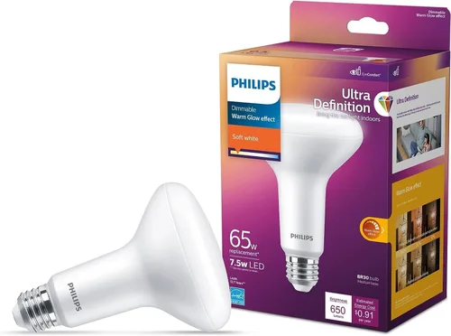 Miniatura 2 de PHILIPS Bombilla LED 65W BR30 Paquete de 4 Ultra Definición (2200K) 650 Lúmenes (7.5W = 65W) Bombillas regulables esmeriladas libres de parpadeo