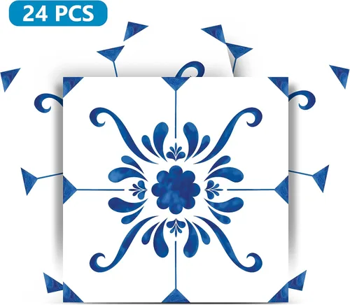 Miniatura 7 de Mi Alma Adhesivo para azulejos, fácil aplicación, ideal para baño, cocina, azulejos de pared (azul y blanco, 7 x 7 pulgadas)