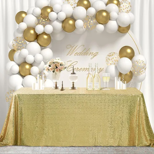 Miniatura 17 de Hahuho Mantel rectangular de lentejuelas de 50x80 pulgadas, color champán, mantel con purpurina para decoración de despedida de soltera, cumpleaños
