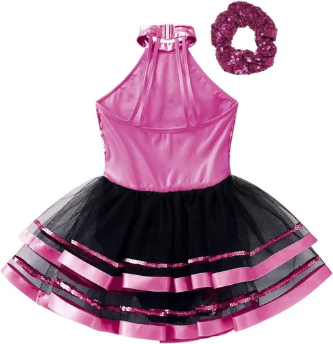 Miniatura 42 de CHICTRY Vestido tutú de ballet con lentejuelas brillantes para niñas y niñas, moderno disfraz de baile latino de jazz