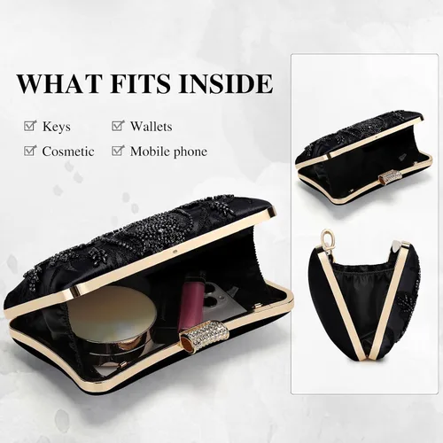 Miniatura 4 de Bolso de mano de novia vintage para mujer, con cuentas, estilo Gatsby, con cadena