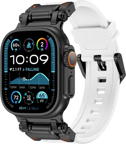 Miniatura 11 de FULLIFE Diseñado para Apple Watch Band Apple Watch Ultra 3/2/1 1.929 in para hombres, bandas de goma de silicona con conector de metal para Apple