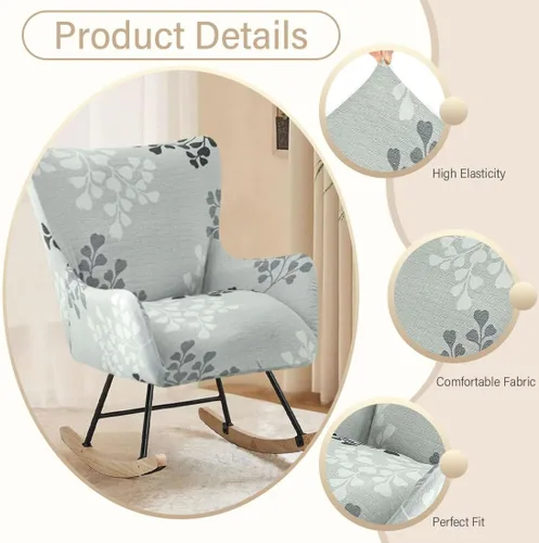 Miniatura 4 de Funda elástica para silla mecedora de guardería, funda estampada para sillón con acento mecedor, para sala de estar, dormitorio, oficinas, 01