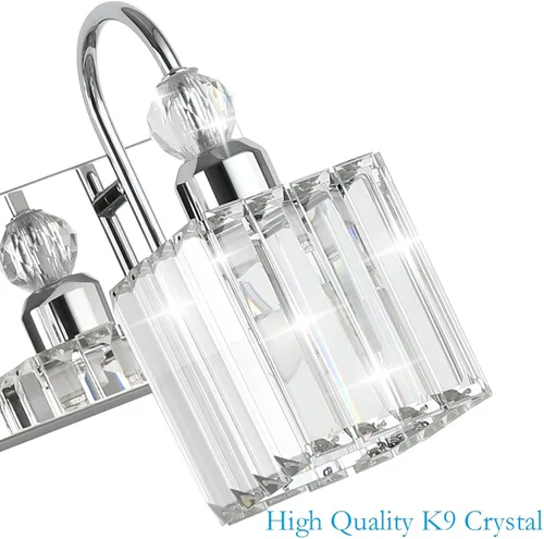 Miniatura 6 de Ralbay Lámpara de tocador de baño de cristal cromado, 3 luces, lámparas de pared modernas de 24 pulgadas Cuadrado-Cromo