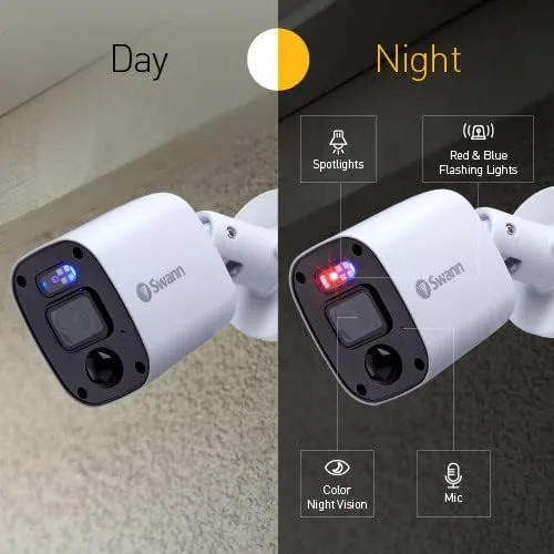 Miniatura 2 de Swann Cámara de bala de luz intermitente DVR complementaria con proyector de sensor, video de 1080P, diseño interior o exterior, visión nocturna a