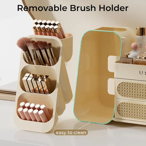 Miniatura 8 de UFORU Organizador de maquillaje para tocador con soporte para pinceles, organizador de cuidado de la piel de gran capacidad para encimera de baño