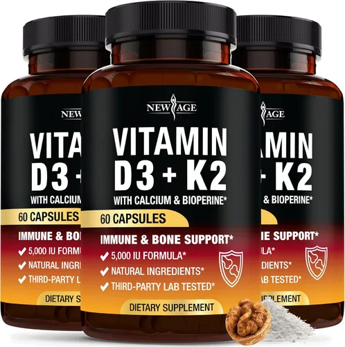 Miniatura 9 de NEW AGE Vitamina D3 5,000 UI + K2 MK-7 100 mcg - 2 en 1 hueso, apoyo inmunológico y cardíaco, fácil de tragar, sin OMG - 120 cápsulas