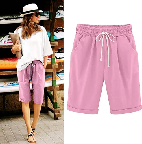Miniatura 37 de Pantalones cortos sólidos con control de barriga, casuales, con cordón, cómodos, para mujer, pantalones cortos ligeros de verano para correr 2023