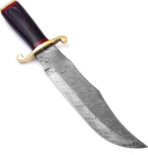 Miniatura 2 de Cuchillo de Damasco hecho a mano de 15 pulgadas con funda de cuero, hoja fija, cuchillo EDC - Cuchillos Bowie - Mango de madera negra - Los mejores