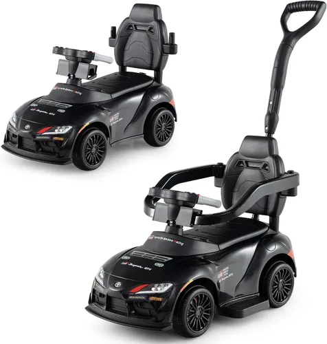 Costzon Coche de empuje para niños pequeños, 3 en 1 Cochecito deslizante para caminar con licencia de Toyota con mango, música, barandilla de