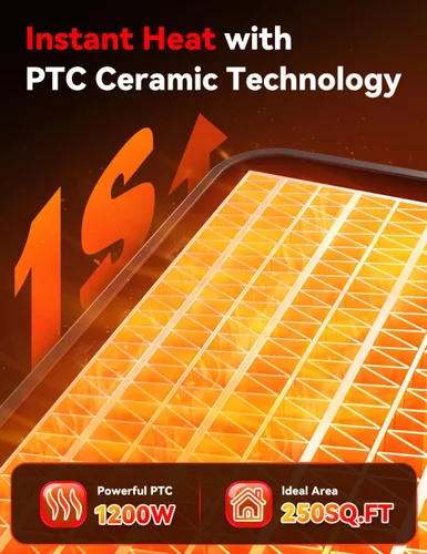 Miniatura 4 de Calentadores para exteriores para patio con 2 modos y 2 niveles de calor, calefacción 1S, calentador eléctrico de cerámica PTC, 1200 W, protección