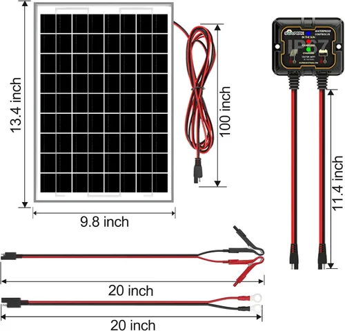 Miniatura 7 de SOLPERK Kit de panel solar de 10 W 12 V, cargador de batería solar impermeable + controlador MPPT inteligente + soporte de montaje ajustable