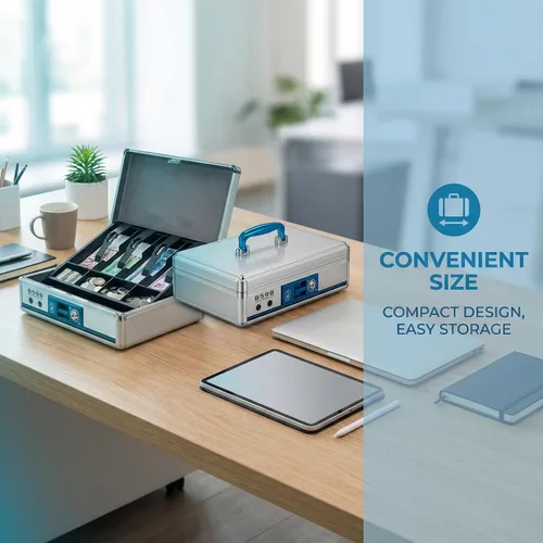 Miniatura 6 de STOBOK Caja de efectivo portátil con doble bloqueo de aluminio, caja de almacenamiento de dinero de 13.22 x 10.82 x 4.33 pulgadas, bandeja