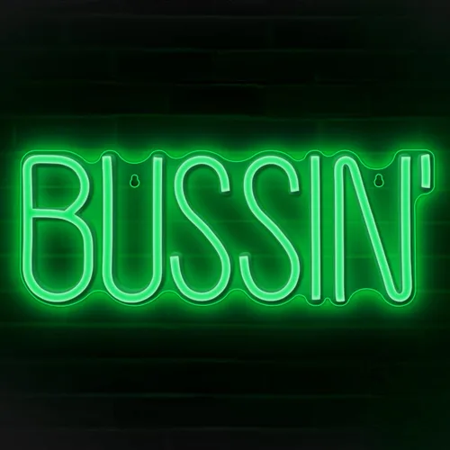 Lumoonosity Letrero de neón Bussin - Luces de neón led de Meme Bussin para jugadores/streamers/influencers – Letras de neón verdes modernas y