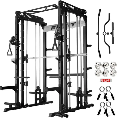 Miniatura 22 de RitFit Máquina M1 Pro Smith con sistema de cruce de cables, jaula multifunción para sentadillas para gimnasio en casa, rack de energía y paquetes
