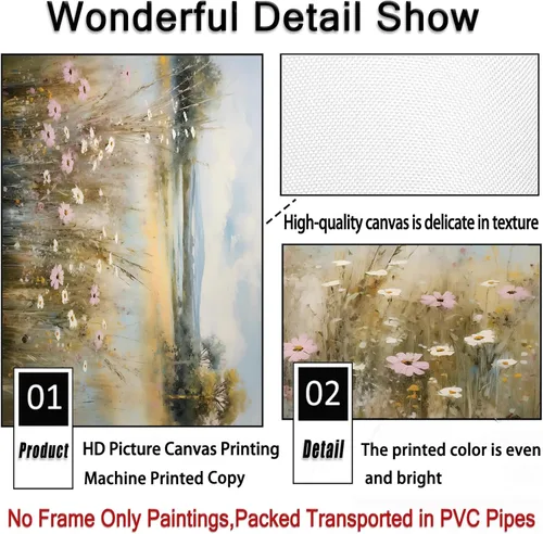 Miniatura 5 de BACKYMRJCART Arte de pared de paisaje vintage, pinturas de flores silvestres, paisaje de flores silvestres, 16 x 24 pulgadas, sin marco