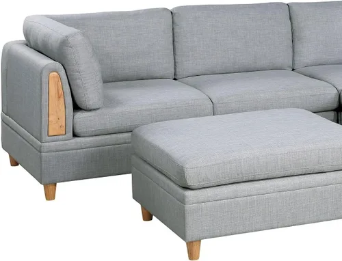 Miniatura 2 de Muebles de sala de estar, juego de sofá modular de 5 piezas, sofá de tela Dorris gris claro, 2 cuñas de esquina, 1 silla sin brazos y 2 otomanas