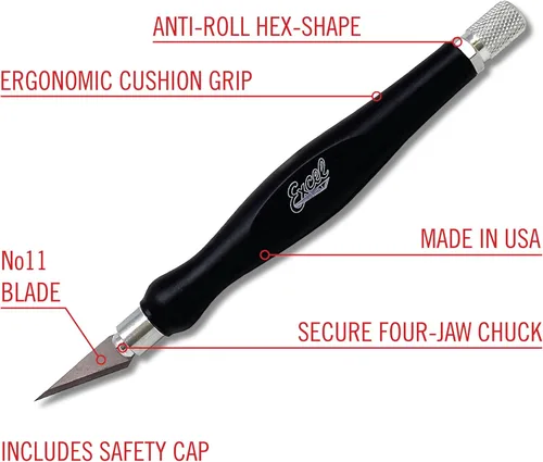 Miniatura 4 de Excel Blades Fit Grip - Cuchillo de manualidades con hoja en ángulo de acero al carbono ultra afilada #11 - Cuchillo de precisión con agarre de goma