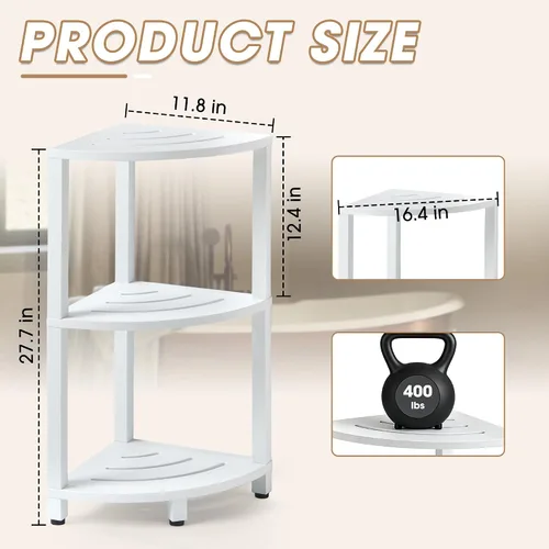 Miniatura 2 de HDPS - Estante organizador de ducha esquinero de 3 niveles, taburete desmontable y reposapiés, estantes de baño impermeables y duraderos con pies