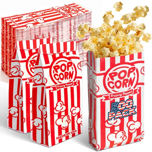 Paquete de 500 bolsas de palomitas de maíz a granel, bolsas de papel de 1 onza para máquina de palomitas de maíz, soporte de concesión, carnaval,