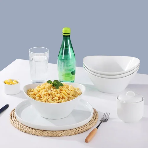 Miniatura 5 de Buyajuju Juego de 4 cuencos de ensalada de porcelana, 38 onzas, cuencos blancos de 8 pulgadas para cereales, sopa, ramen, aperitivos, arroz, horno