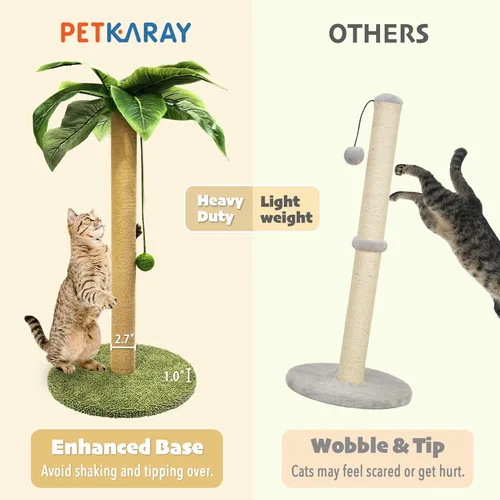 Miniatura 5 de PETKARAY Poste rascador para gatos, poste rascador de palmera de 36 pulgadas de alto, rascador de sisal para gatos con bola de juguete para gatitos