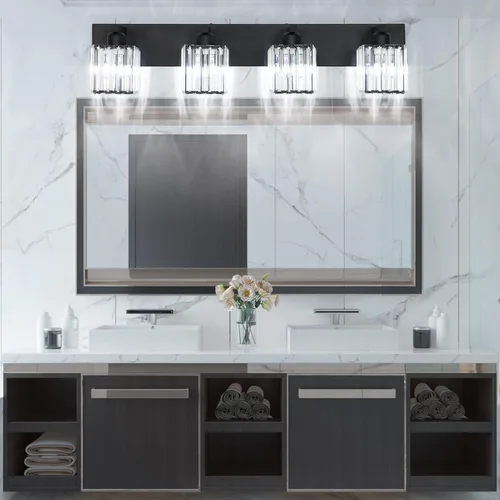 Miniatura 4 de Aipsun Accesorios de Luz Negros para Tocador de Baño Lámpara de Tocador Moderna de Cristal para Baño 4 Luces (Excluye Bombilla)