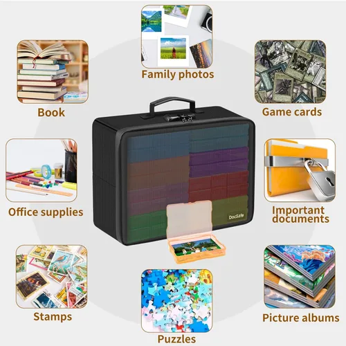 Miniatura 8 de DocSafe Caja de almacenamiento de fotos con cerradura, caja organizadora de fotos ignífuga con 16 fundas interiores de 4 x 6 pulgadas (multicolor)
