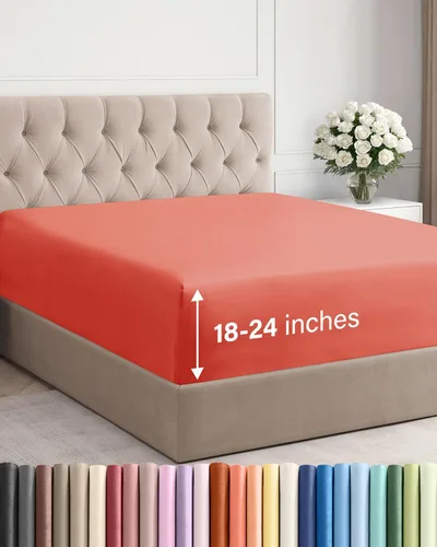 Miniatura 23 de Sábana bajera ajustable extra profunda tamaño completo – Sábana bajera individual de lujo para hotel únicamente – Se adapta fácilmente a colchones