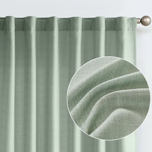 Miniatura 14 de JINCHAN Cortinas de lino beige para sala de estar y dormitorio, cortinas texturizadas de 63 pulgadas de largo, cortinas de estilo rústico de tejido