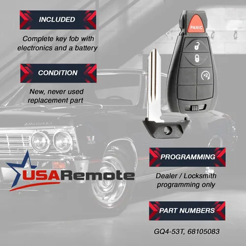 Miniatura 3 de USARemote Llavero de plástico negro para Jeep Cherokee o Ram Pickup SUV 2013-2018
