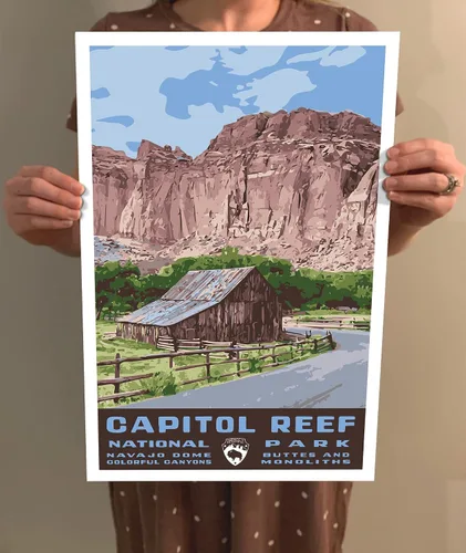 Miniatura 4 de Capitol Reef National Park - Póster de viaje estilo vintage, 8 x 10, 12 x 18, 18 x 24, 24 x 36, 4 x 6, impresión artística estilo WPA, Utah USA