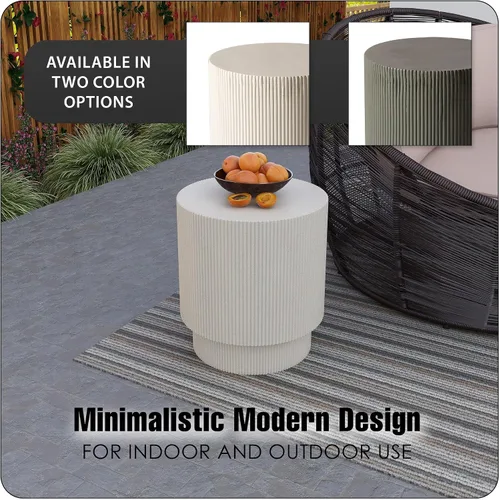 Miniatura 6 de LeisureMod Mesa Lateral Moderna Redonda con Superficie de Fibra de Piedra, Mesa de Acento/Auxiliar para el Hogar, Patio Exterior, Sala de Marrón