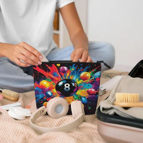 Miniatura 7 de Colorful Billiards Bag Fake Hemp Makeup Bag Travel Bags Toiletry Pouch with Zipper 9.45 X 6.7 In