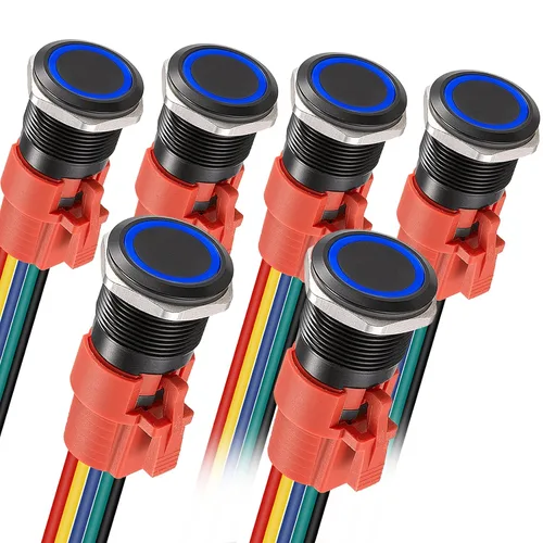 Miniatura 10 de APIELE Interruptor de botón de cierre de 0.748 in, 12 V - 24 V CC LED SPDT 1NO1NC, interruptor de botón de metal de acero inoxidable con coleta, 6