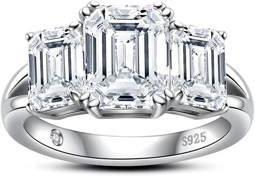 AnuClub RoundEmeraldMarquise Cut Moissanite 3 Stones Engagement Rings D Color VVS1 Round Cut 925 Sterling Silver Anniversary Wedding Promise Rings