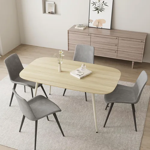 Miniatura 9 de HIPIHOM Mesa de comedor moderna de granja de 47.2 pulgadas, mesa de comedor rectangular de madera con patas de metal para 4 personas para comedor