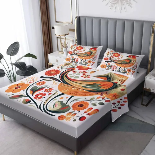 Miniatura 9 de Juego de sábanas de 3 piezas con diseño de pájaros y fundas de almohada, tamaño individual, sábanas y fundas de almohada con estampado de flores