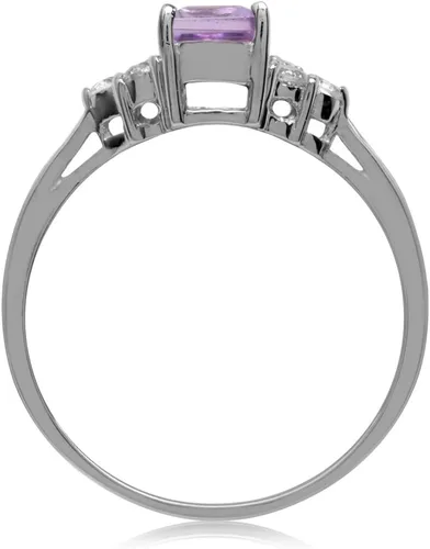 Miniatura 3 de Silvershake Anillo de compromiso de plata de ley 925 chapada en oro blanco o amarillo con piedra natal con forma octágona, de 0.276 x 0.197 in