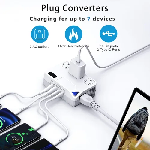 Miniatura 14 de Enchufe de conversión de 250 W, convertidor de viaje internacional con 2 puertos USB y 2 puertos USB-C, reducción de 220 V a 110 V para áreas de 100