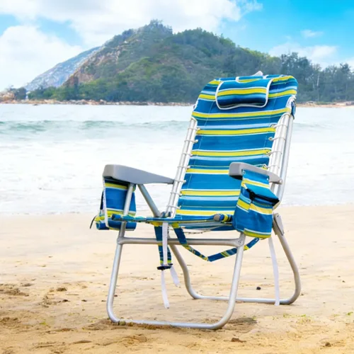 Miniatura 2 de Romswi Silla de playa alta extra ancha para adultos, mochila de asiento alto de 17 pulgadas con bolsa refrigeradora, soporte para taza y teléfono