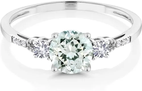 Miniatura 112 de Gem Stone King Anillo de compromiso de 3 piedras preciosas redondas de oro blanco de 10 quilates con piedra natal de 0.236 in con piedra natal